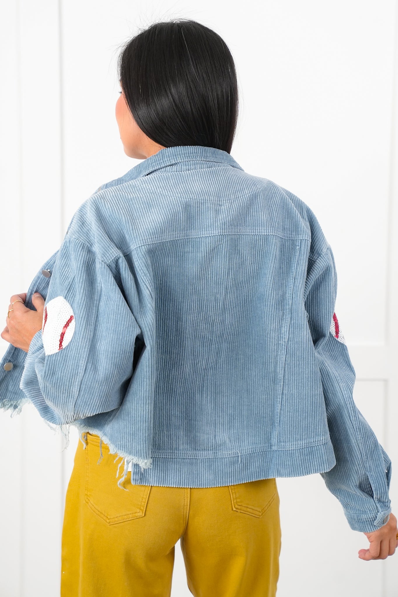 Vintage Wash Corduroy Jacket with Sequin Baseball Patch Detail