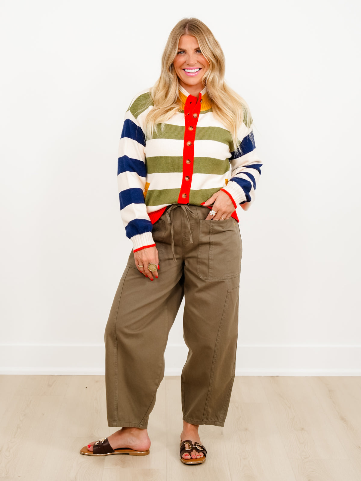 Multi Colored Stripe Long Sleeve Button Down Cardigan