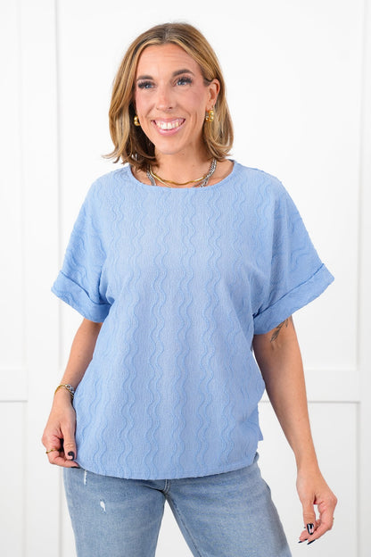 Door Buster! Plus/Reg Textured Short Dolman Sleeve Round Neck Blouse