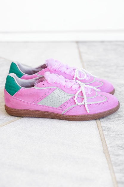 Shu Shop Lace Up Sneaker with Pearl Bow