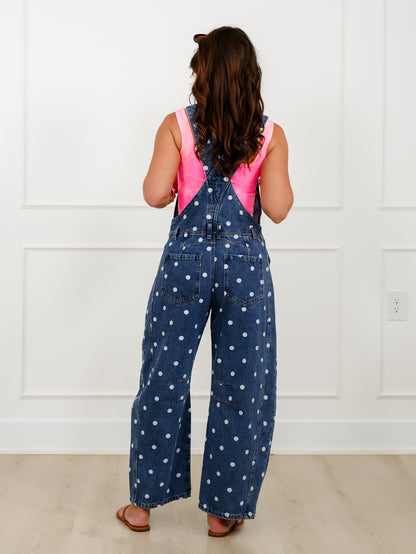 Medium Wash Polka Dot Barrel Leg Overall