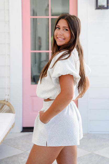 Scuba Short Bubble Sleeve and Hem Cropped Top