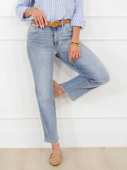 Judy Blue High Rise Light Wash Straight Leg Ankle Jeans