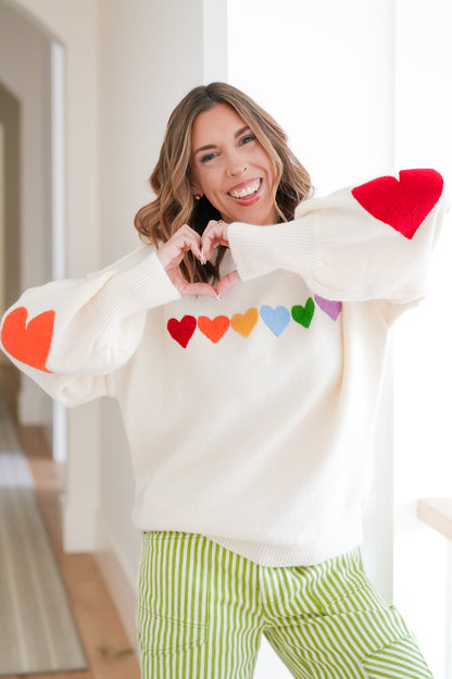 Rainbow Heart Patch Long Sleeve Pullover Sweater