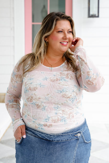 Floral Mesh Long Sleeve with Reverse Seam Detail