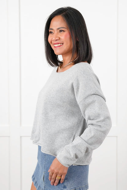 Knit Long Sleeve Boat Neck Pullover Top