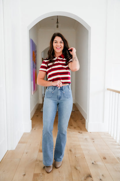 Judy Blue Mid Rise Medium Wash Bootcut Jeans with Front Patch Pockets