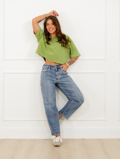 Judy Blue High Rise Medium Wash Barrel Jeans With Front Darts