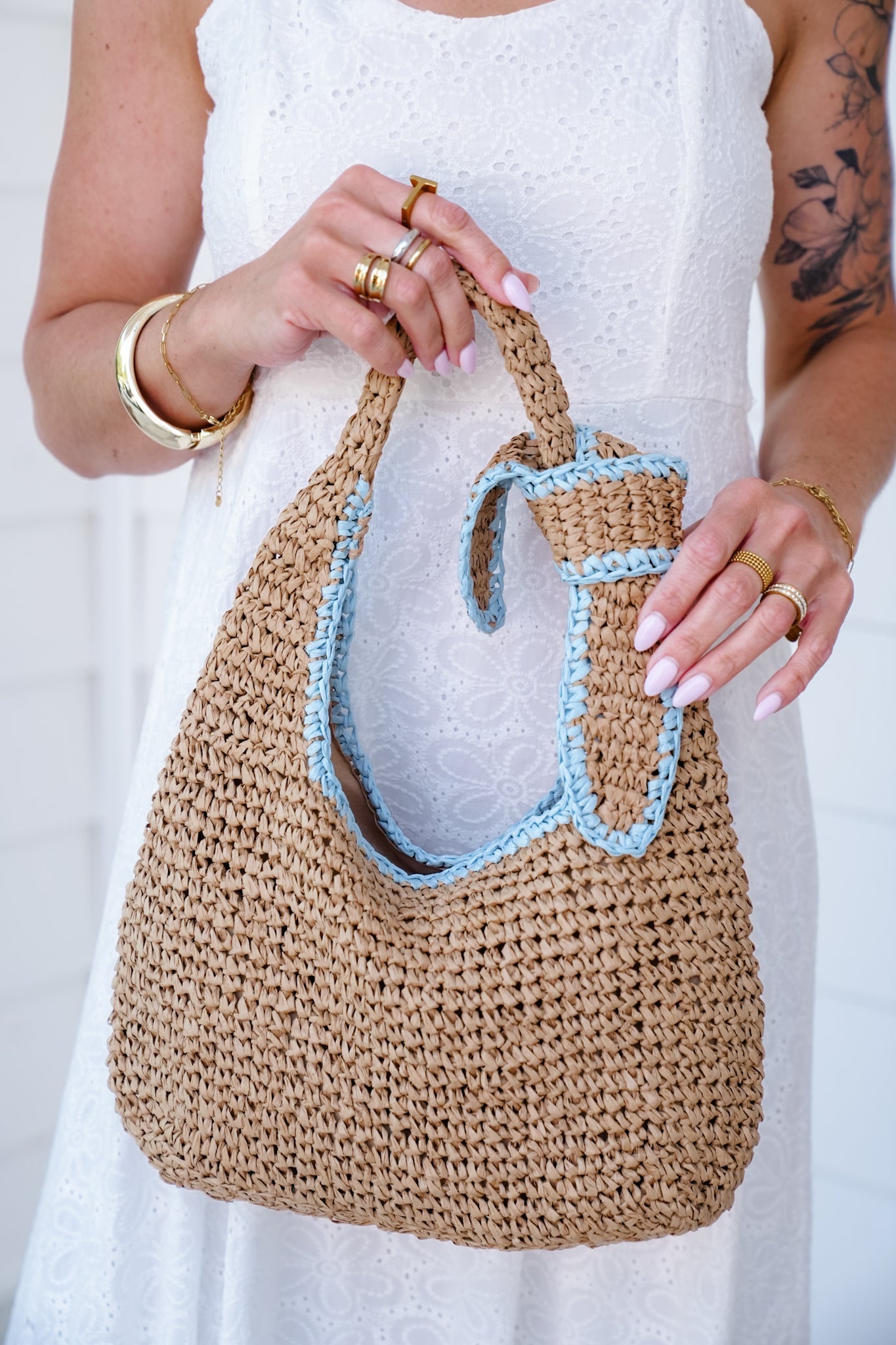 Ella Raffia Shoulder Bag with Knotted Strap