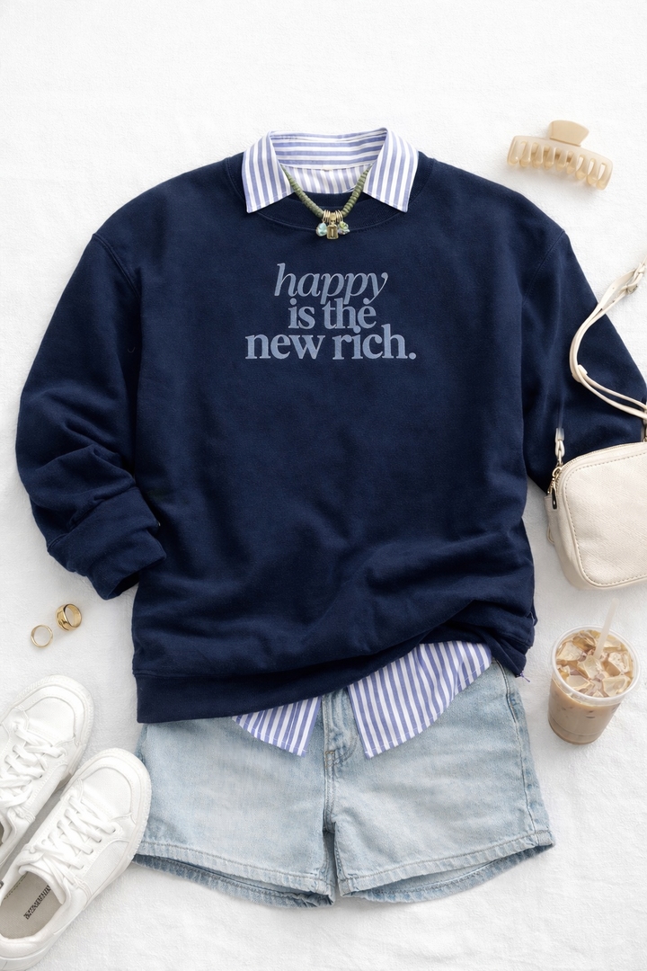 Plus/Reg "Happy is the New Rich" Pullover