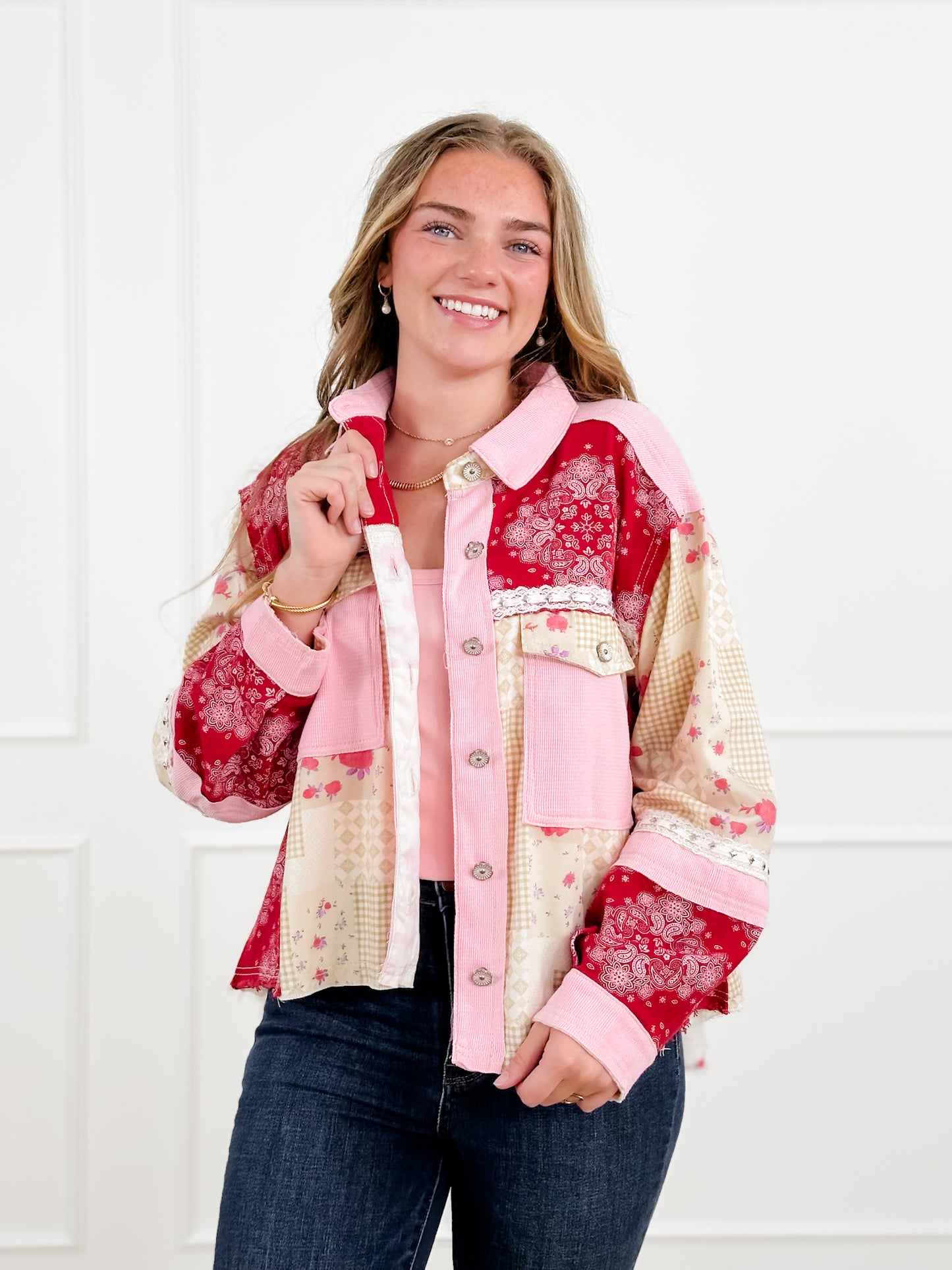 POL Multi Print Long Sleeve Button Up Jacket