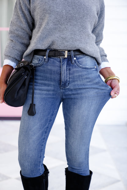 Judy Blue High Rise Medium Wash Tummy Control Skinny Jeans with Shield Back Pockets