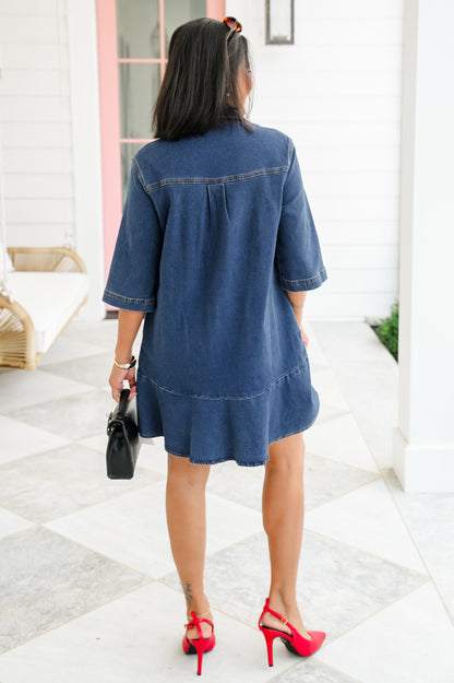 Plus/Reg Half-Sleeve V-Neck Mini Dress