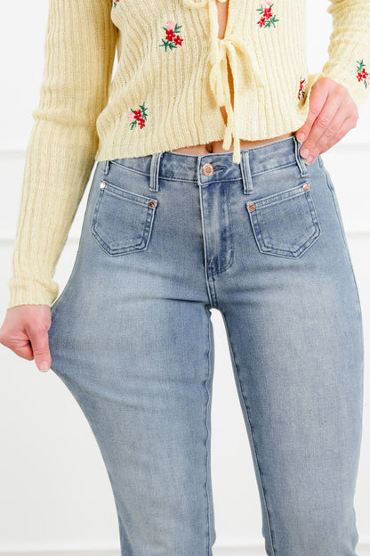 Judy Blue Sunday Stroll Mid Rise Medium Wash Bootcut Jeans with Front Patch Pockets