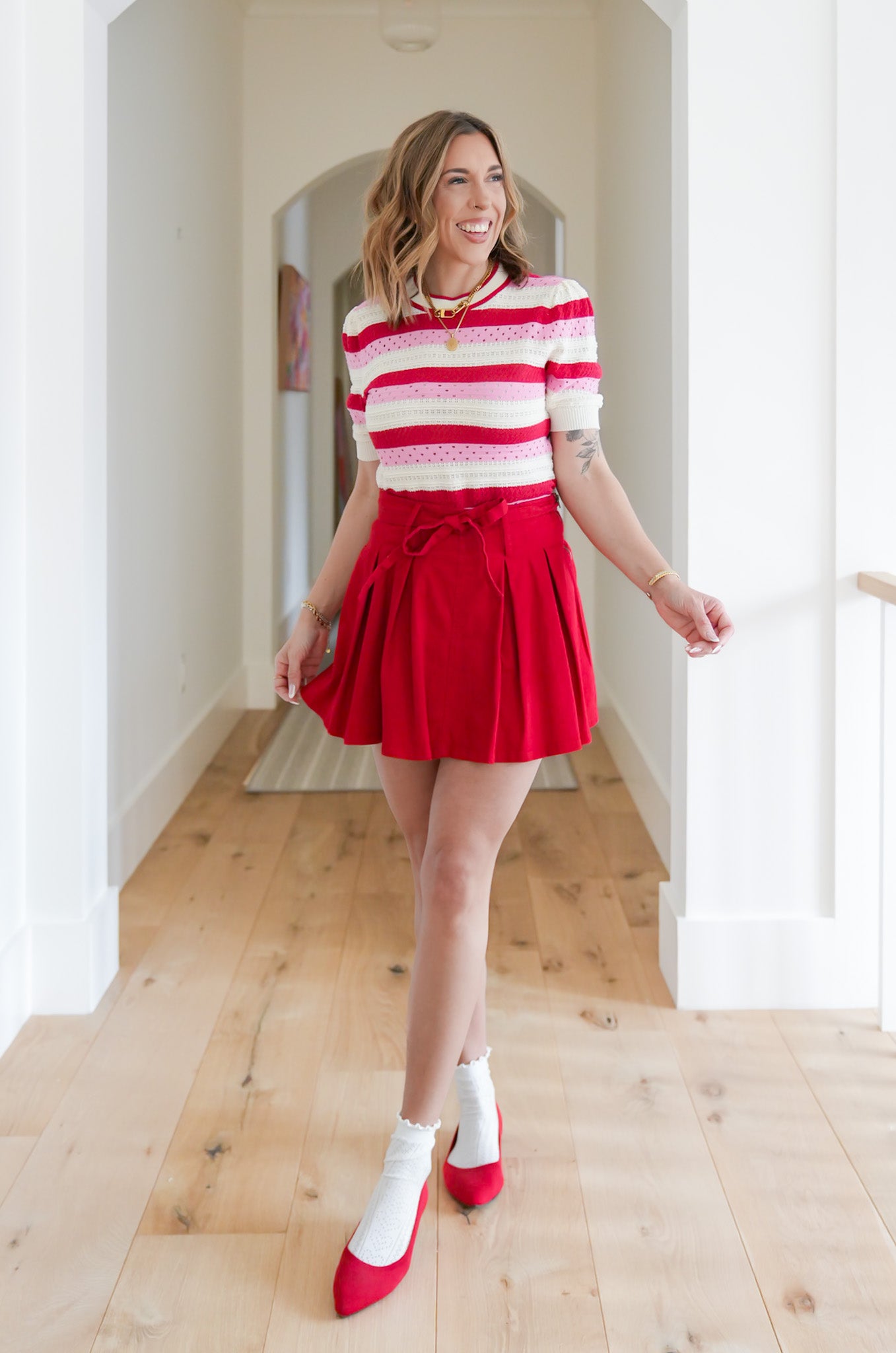 Stripe Short Sleeve Knit Sweater