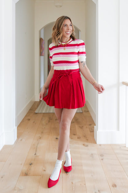 Stripe Short Sleeve Knit Sweater