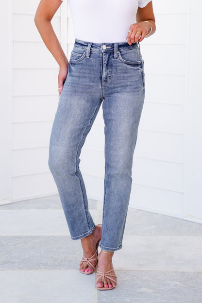RFM High Rise Medium Wash Slim Straight Leg Jeans