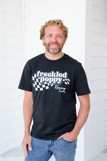 Plus/Reg Black Short Sleeve "Freckled Poppy Racing Team" Graphic Tee