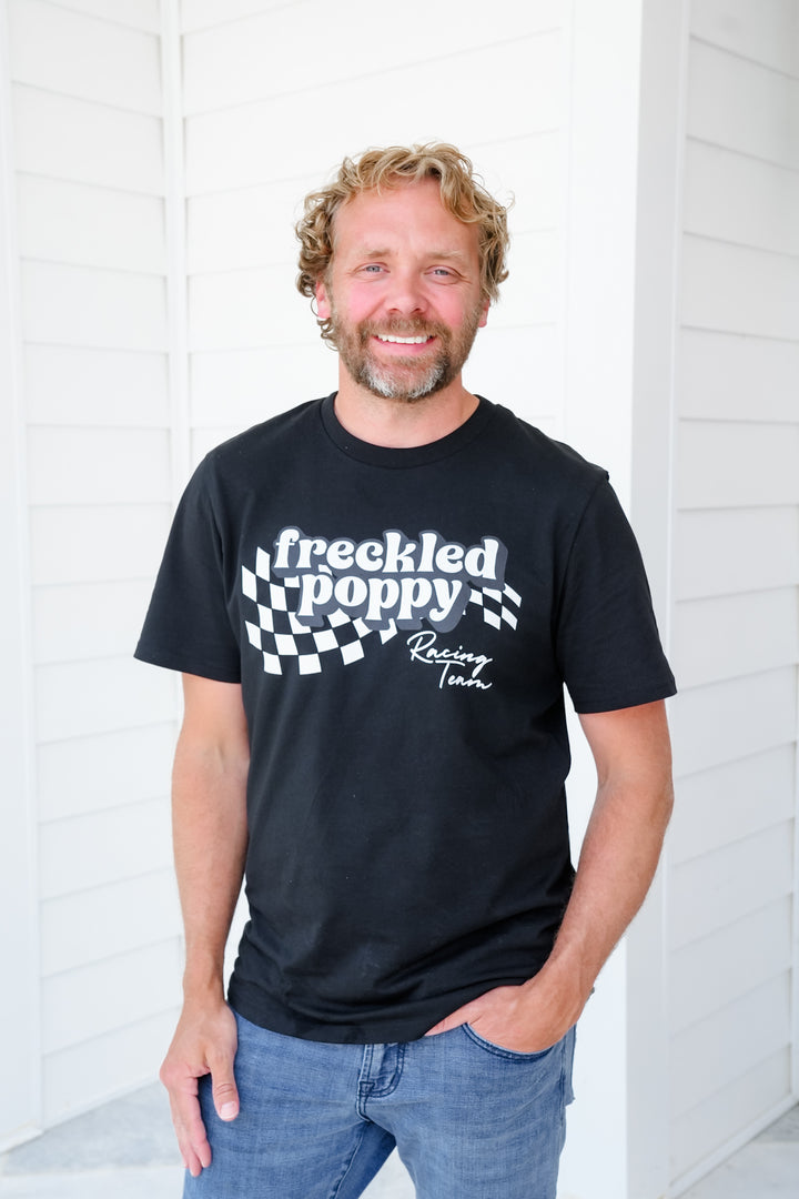 Plus/Reg Black Short Sleeve "Freckled Poppy Racing Team" Graphic Tee