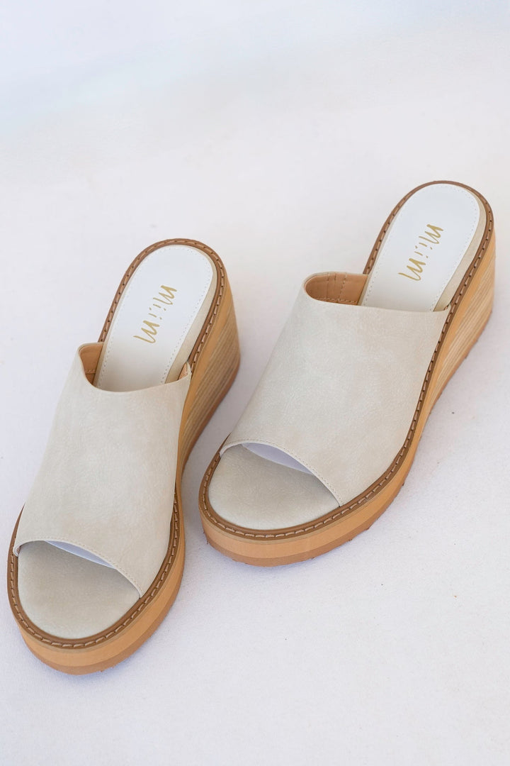 Chic Sandstone Wedge Heel Mule with Vegan Leather Upper