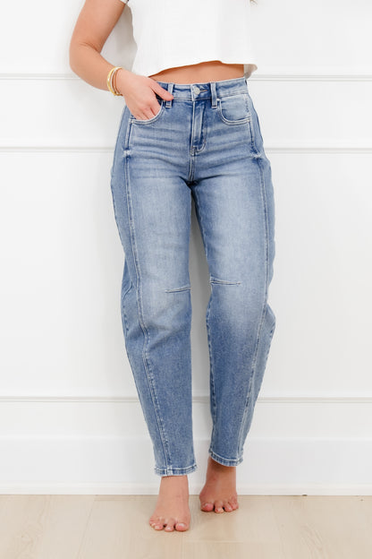 Restock! Risen The Hollis Rise Medium Wash Boyfriend Cuffed Barrel Jeans