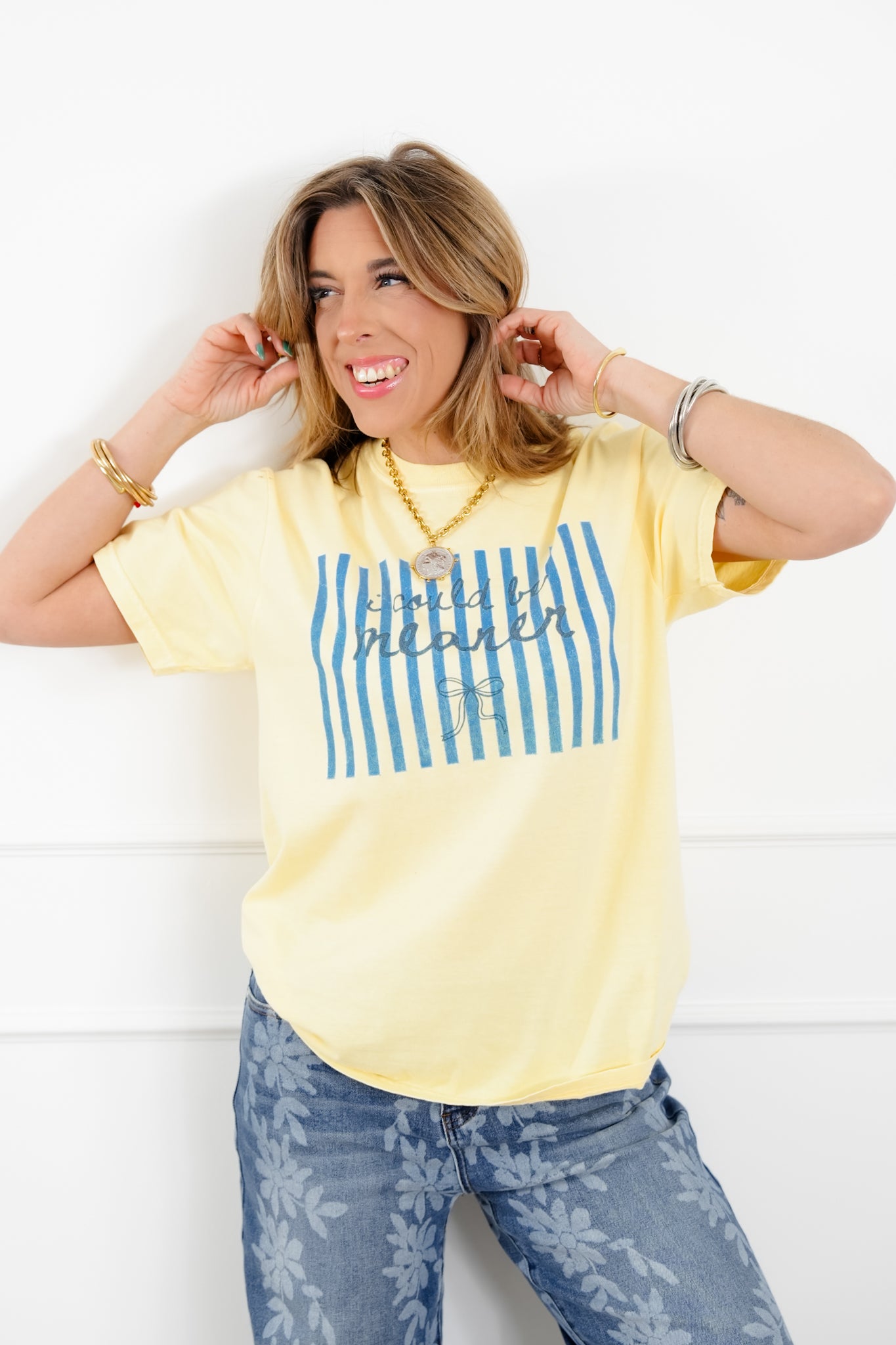 Plus/Reg Short Sleeve Yellow "I Could Be Meaner" Graphic Tee