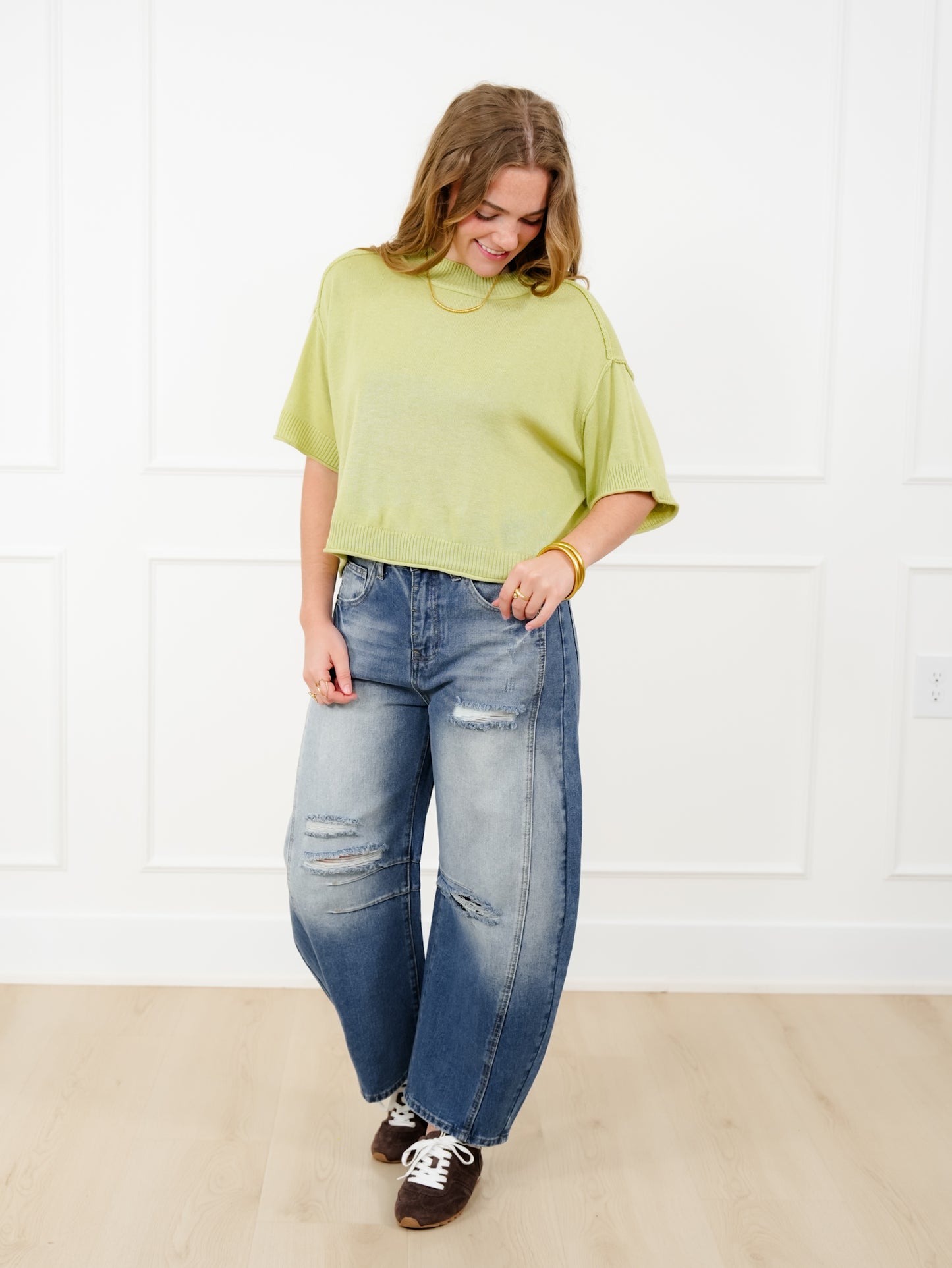 Knit Short Sleeve Mock Neck Sweater
