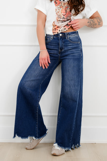 Restock! Risen High Rise Dark Wash Wide Leg Jeans