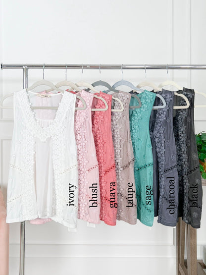 Restocks! POL Sleeveless Tank Top with Floral Embroidery Detail