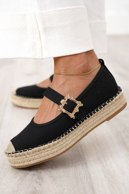 Stylish Platform Espadrille Flats with Gold Buckle Accent