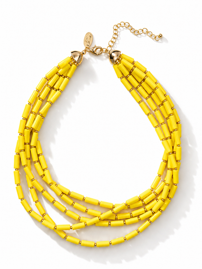 Yellow Multi Strand Beaded Necklace