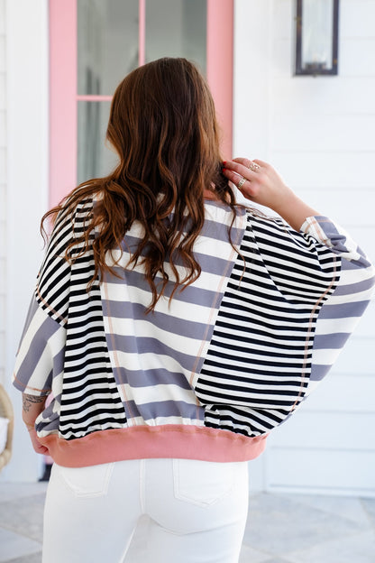 Stripe Short Dolman Sleeve "Texas" Leopard Patchwork Top