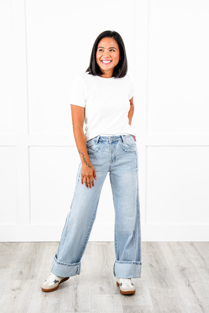 Vervet Super High Rise Light Wash Cuffed Baggy Wide Leg Jeans