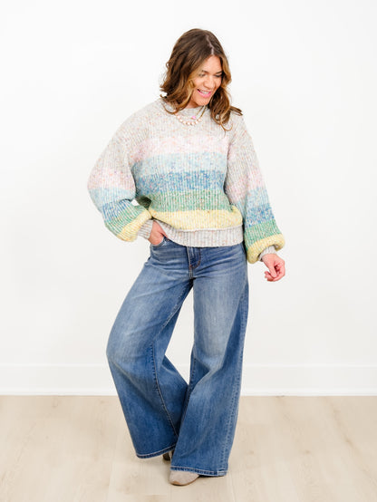 POL Rainbow Stripe Long Sleeve Pullover Sweater