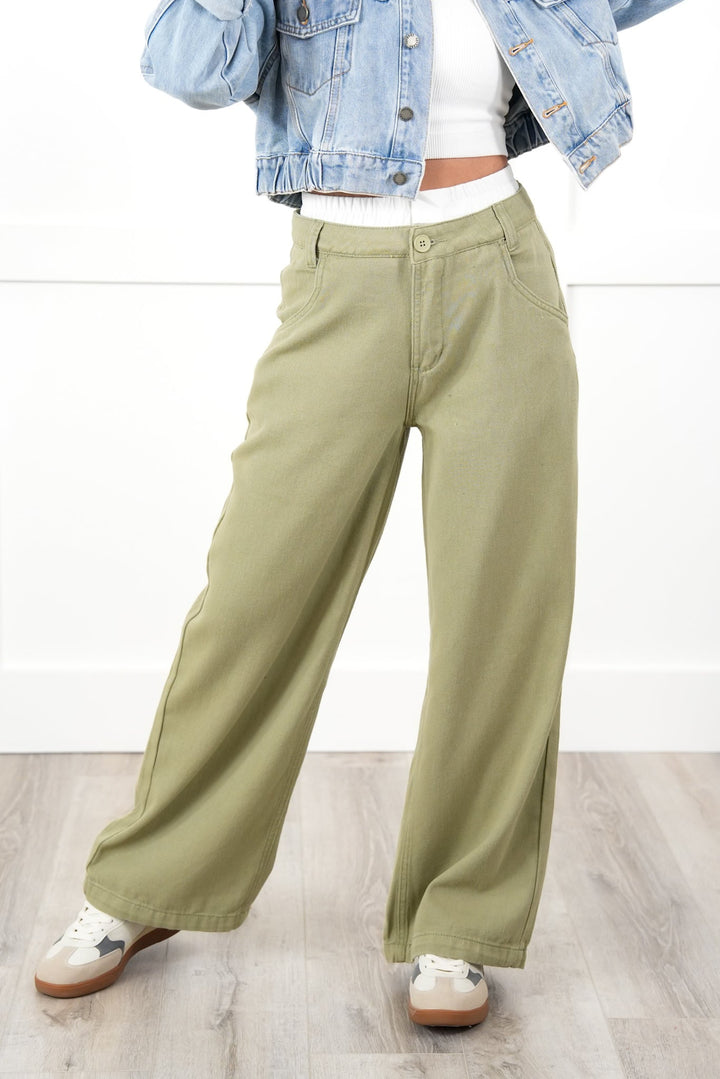 Mineral Wash Double Waist Band Pants