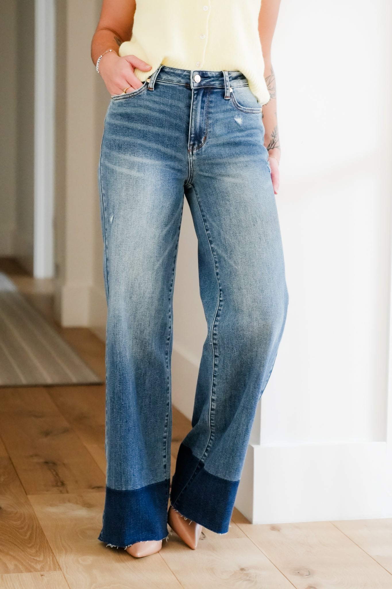 Judy Blue High Rise Dark Wash Two Tone Column Straight Leg Jeans