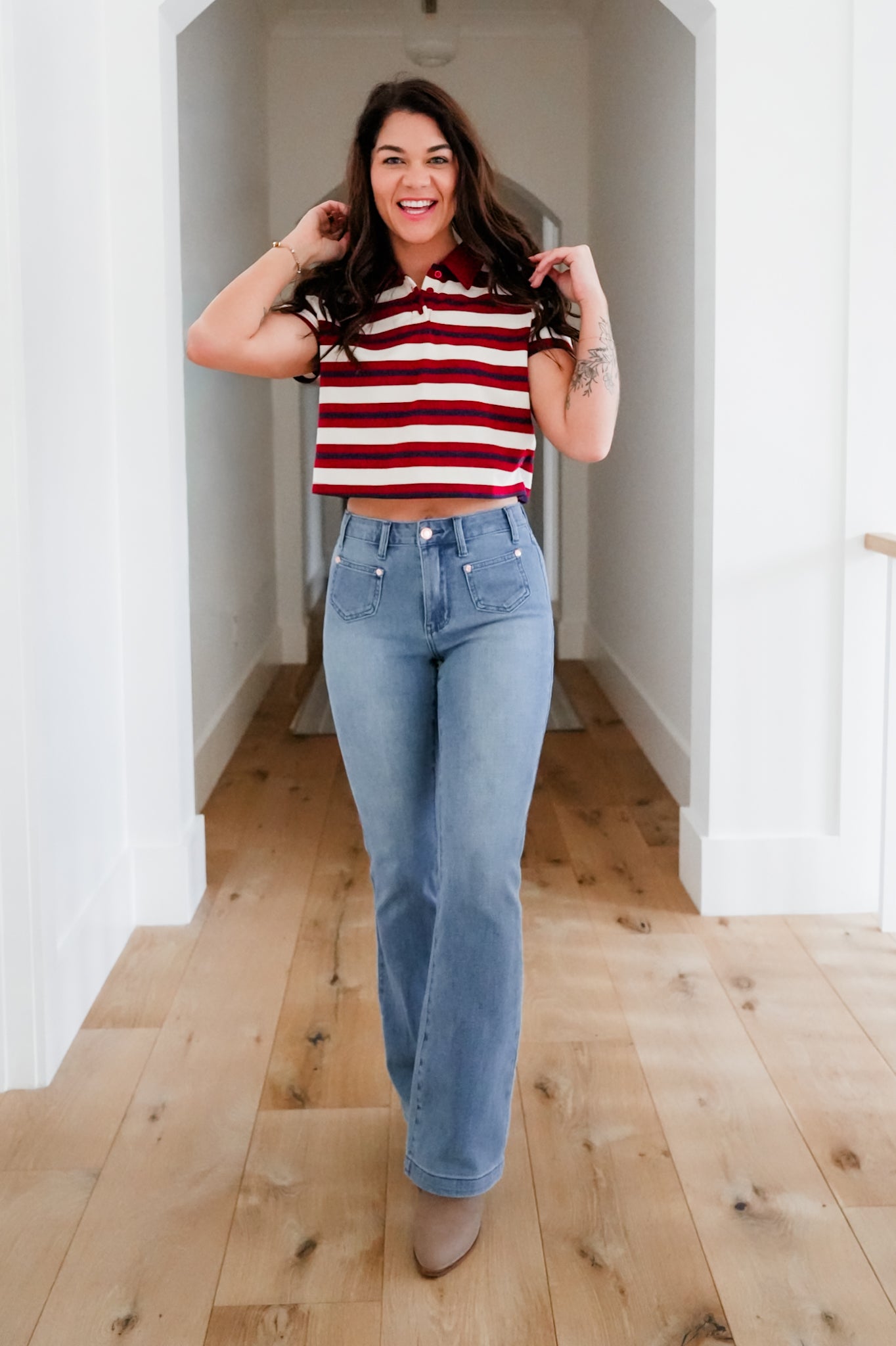 Judy Blue Mid Rise Medium Wash Bootcut Jeans with Front Patch Pockets