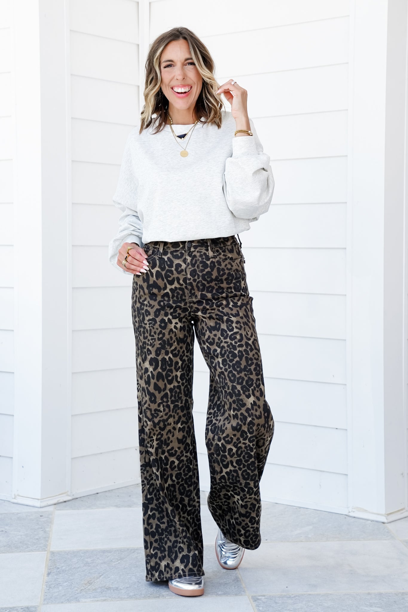 Judy Blue High Rise Leopard Retro Wide Leg Jeans