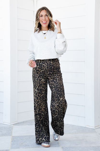 Judy Blue High Rise Leopard Retro Wide Leg Jeans