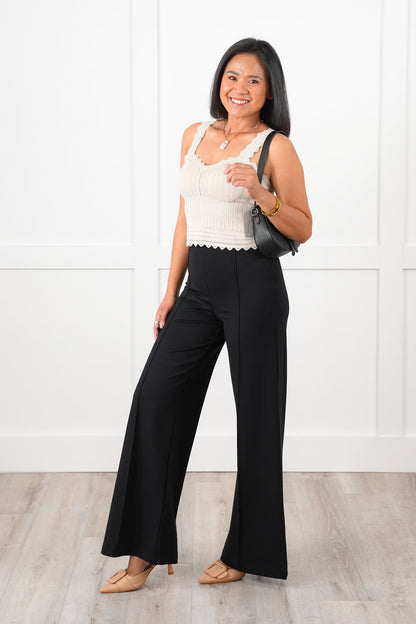 Black High Waist Wide Leg Knit Pull-On Pants