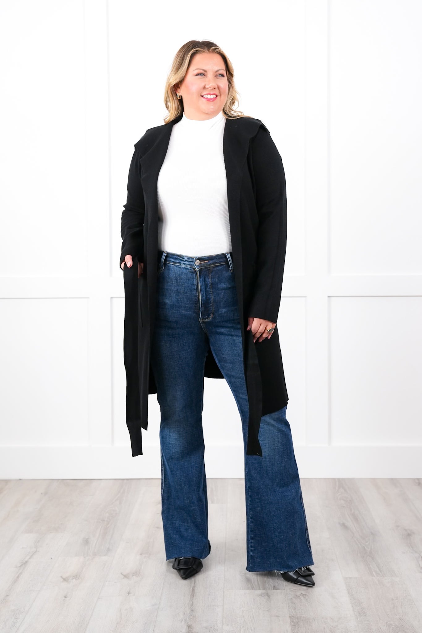 Solid Knit Long Sleeve Belted Cardigan