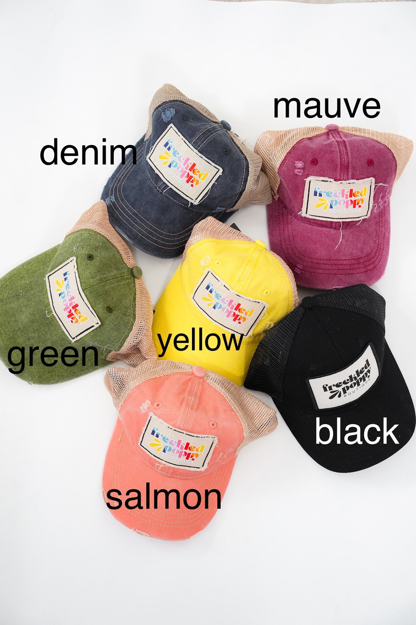 Freckled Poppy Distressed Trucker Caps