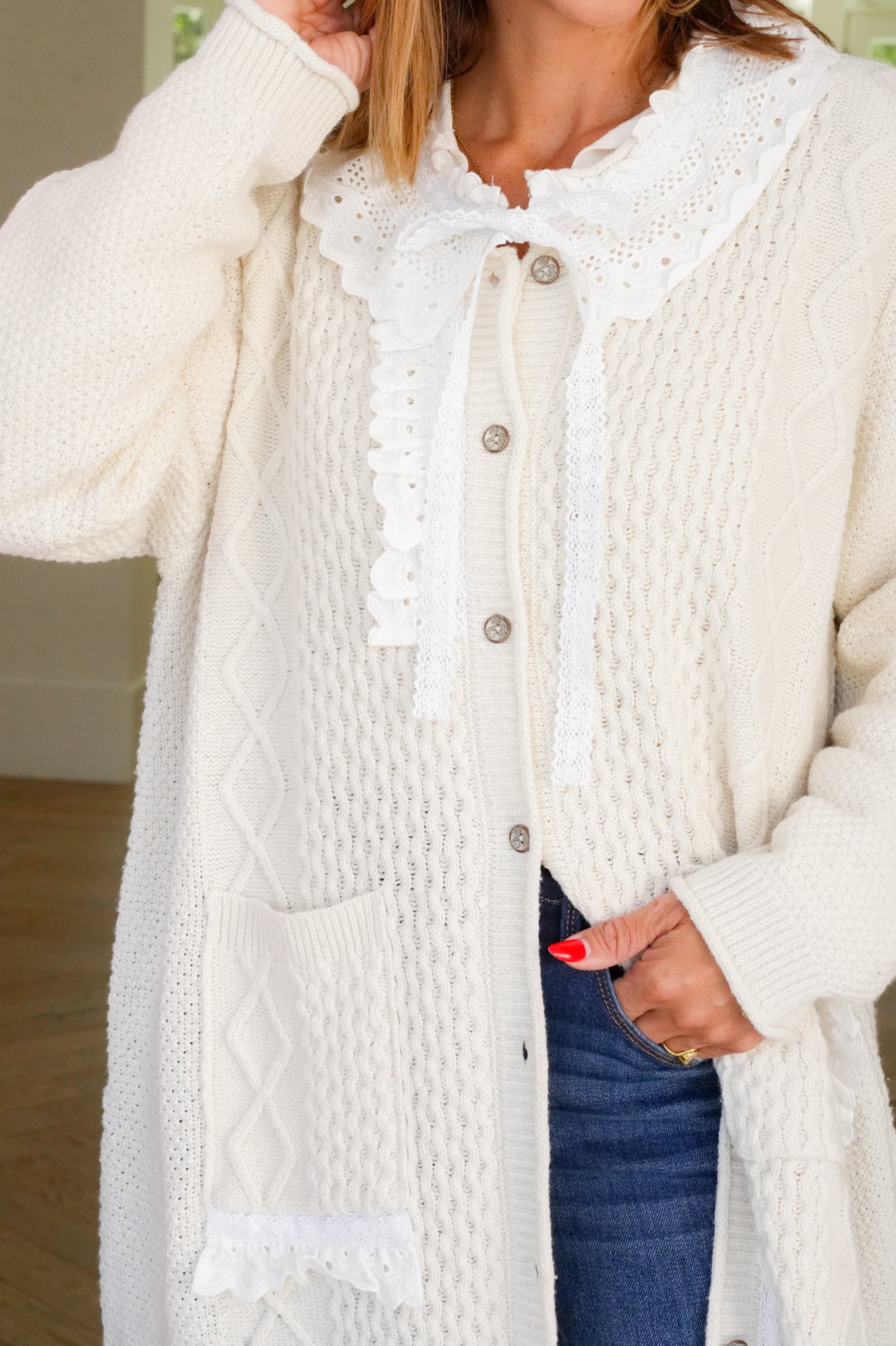 POL Knit Long Sleeve Button Down Cardigan