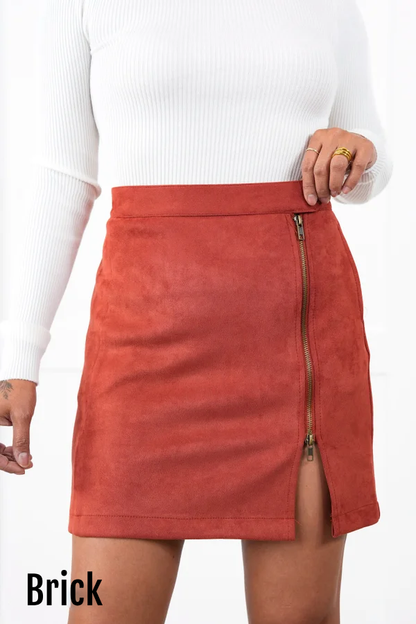 Plus/Reg High Waist Vegan Suede Mini Skirt (Multiple Colors)