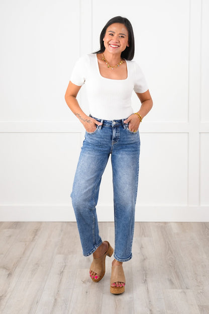 Risen High Rise Medium Wash Boyfriend Jeans