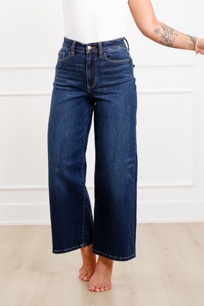 Judy Blue High Rise Dark Wash Ankle Wide Leg Jeans
