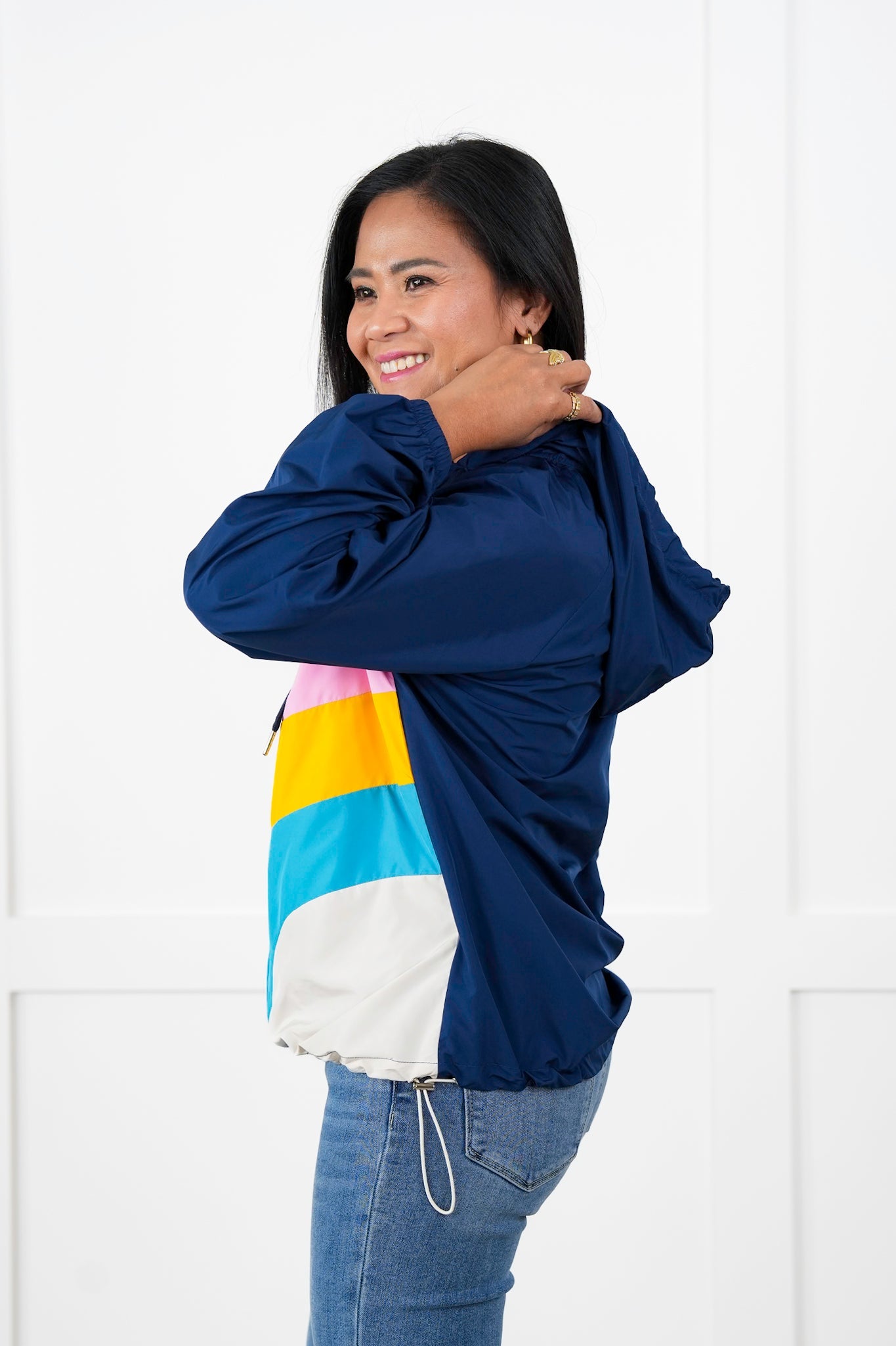 Color Block Long Sleeve Zip Up Hooded Windbreaker Jacket