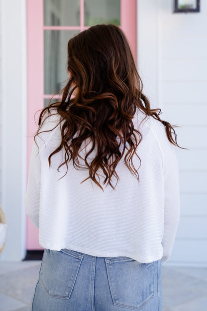 Ivory Textured Long Sleeve Button Up Top