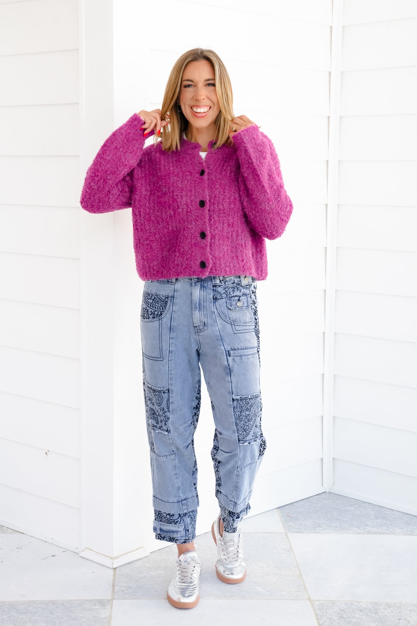 Mineral Washed Denim Jeans with Flocking