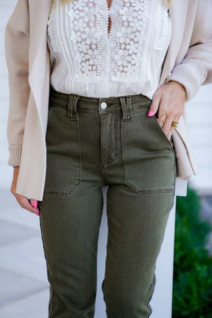 Judy Blue High Rise Green Cuffed Jeans